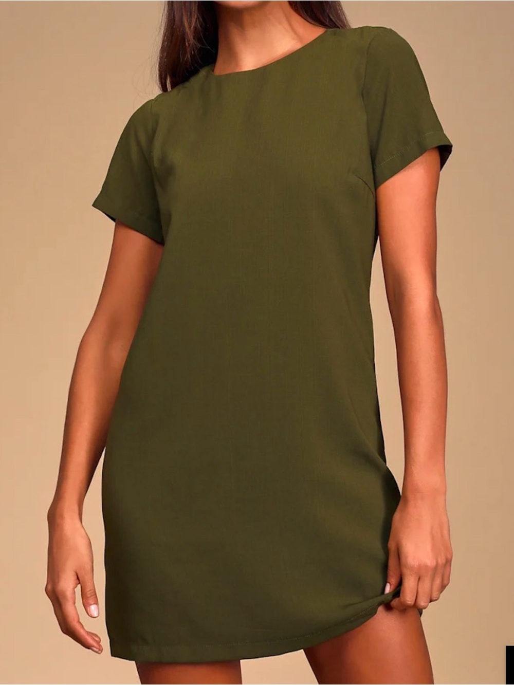 NWT- LuLus- Short Sleeve Olive Green Shift Dress